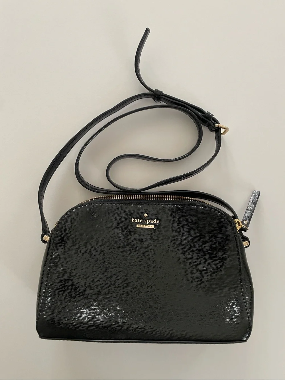 Kate Spade Genuine Brushed Patent Leather Crossbody Bag Black/Gold